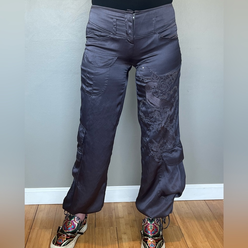 100% Silk Genie pants with Asian style embroidery